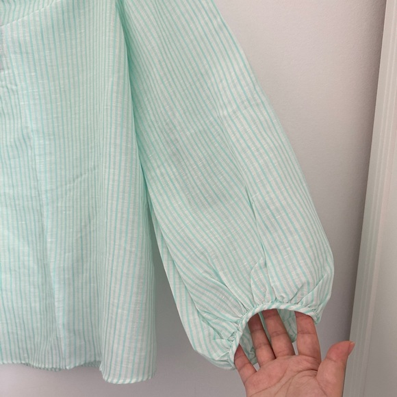 New Massimo Dutti Green Striped Linen Cotton Off Shoulder Top Sz 10 - Picture 3 of 6